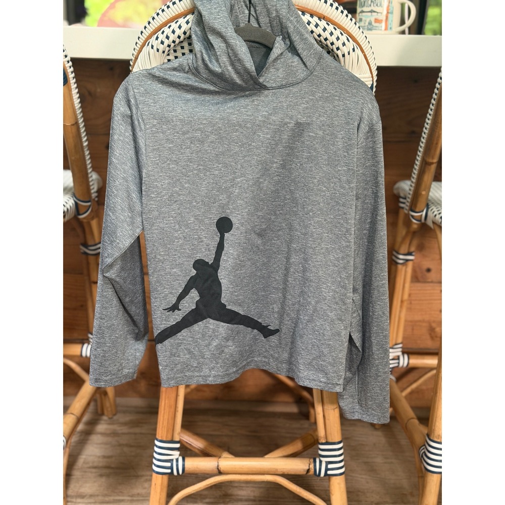 Jordan Boys Gray Dri-FIT Jumpman Logo Lightweight Hoodie Sweatshirt Size XL
